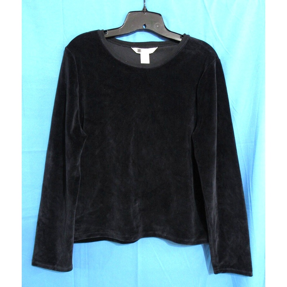 CAROLE LITTLE Petite Black SOFT VELVET/VELOUR Roung Neck PULLOVER Shirt/Top PXL